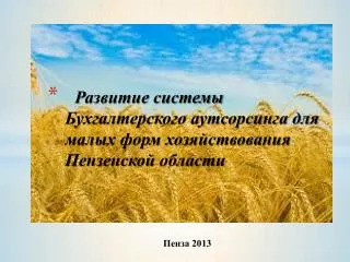 Развитие системы Бухгалтерского аутсорсинга для малых форм хозяйствования Пензенской области