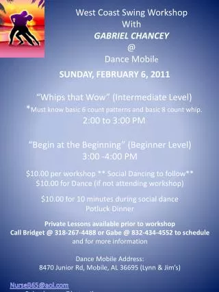 West Coast Swing Workshop With GABRIEL CHANCEY @ Dance Mobil e