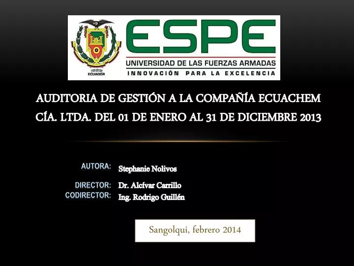 auditoria de gesti n a la compa a ecuachem c a ltda del 01 de enero al 31 de diciembre 2013