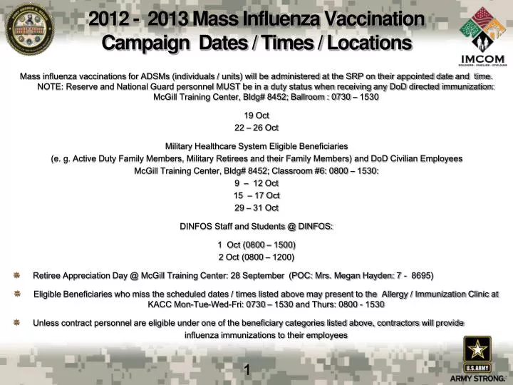 2012 2013 mass influenza vaccination campaign dates times locations