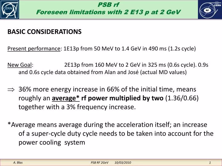 psb rf foreseen limitations with 2 e13 p at 2 gev