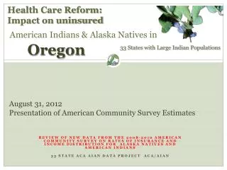 August 31 , 2012 Presentation of American Community Survey Estimates