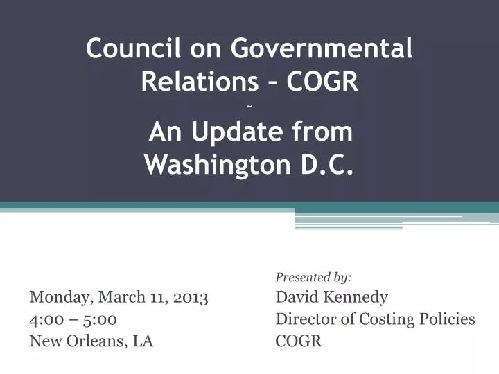 council on governmental relations cogr an update from washington d c