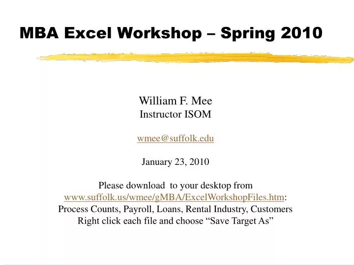 mba excel workshop spring 2010