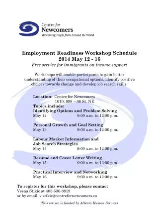 Employment Readiness Workshop Schedule 2014 May 12 - 16