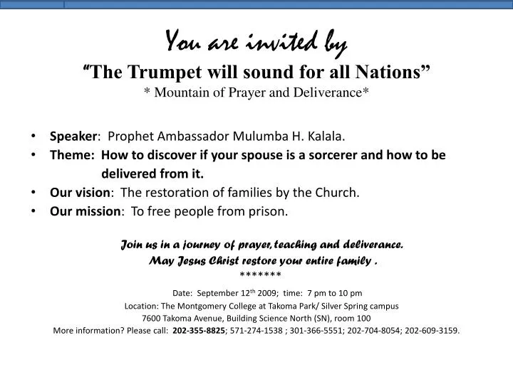 you are invited by the trumpet will sound for all nations mountain of prayer and deliverance