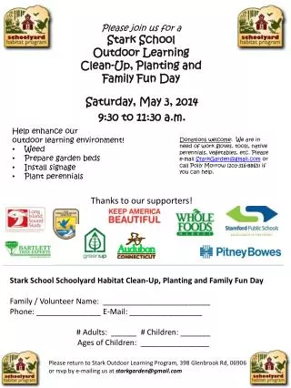 Please join us for a Stark School Outdoor Learning Clean-Up, Planting and Family Fun Day