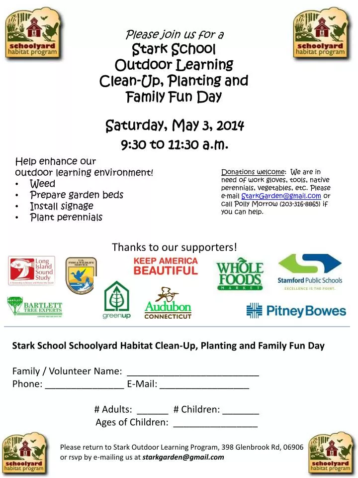 please join us for a stark school outdoor learning clean up planting and family fun day
