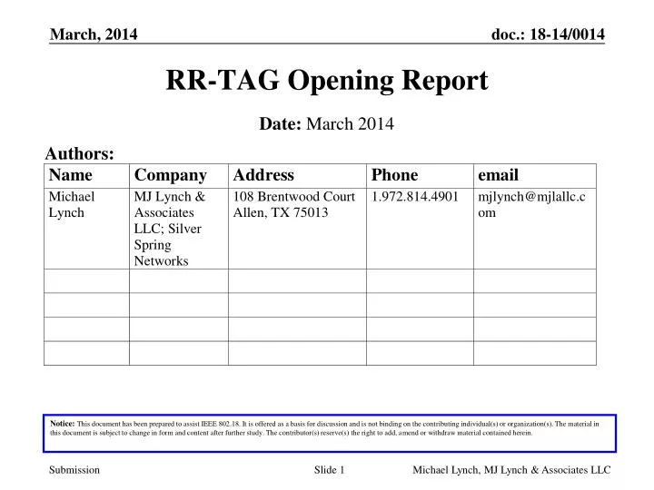 rr tag opening report