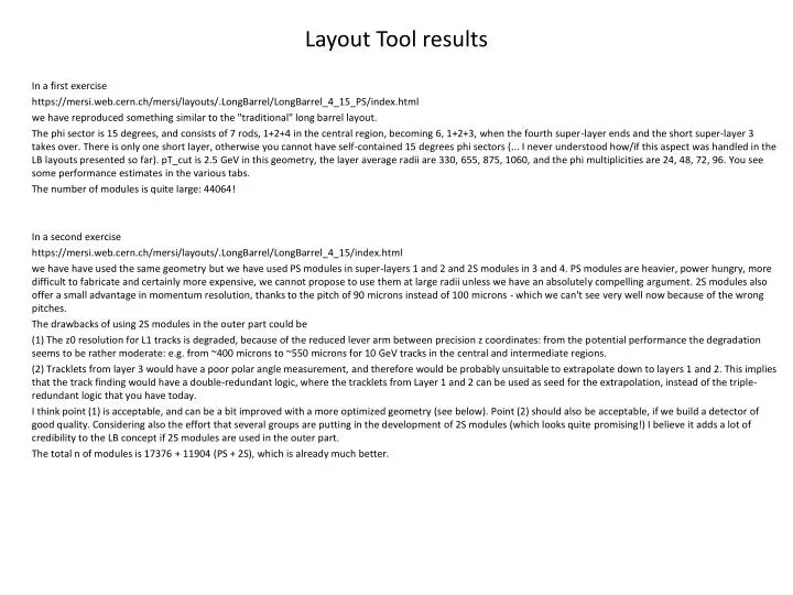 layout tool results