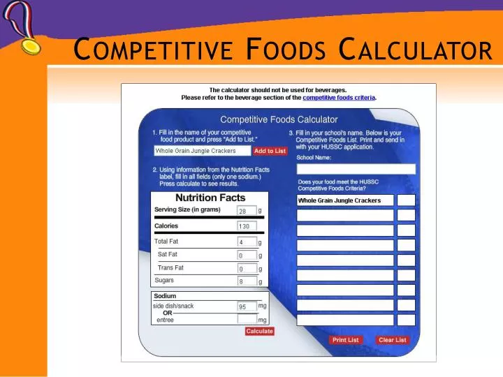 competitive foods calculator