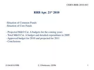 RRB Apr. 21 st 2010 Situation of Common Funds Situation of Core Funds