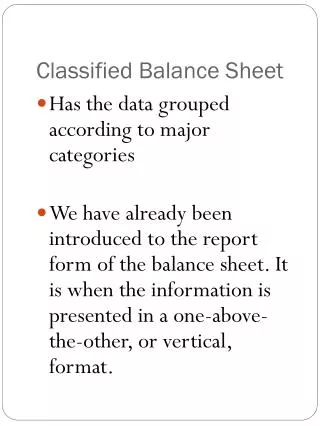Classified Balance Sheet