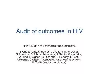 Audit of outcomes in HIV