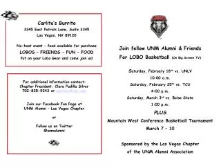 Join fellow UNM Alumni &amp; Friends For LOBO Basketball (On Big Screen TV )