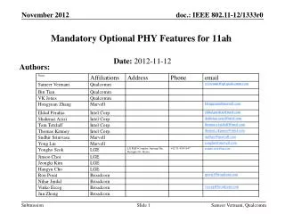 Mandatory Optional PHY Features for 11ah