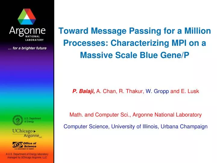 toward message passing for a million processes characterizing mpi on a massive scale blue gene p