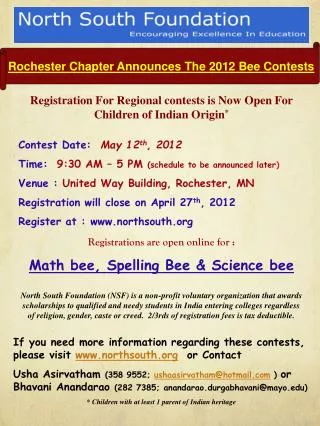 Rochester Chapter Announces T he 2012 Bee Contests