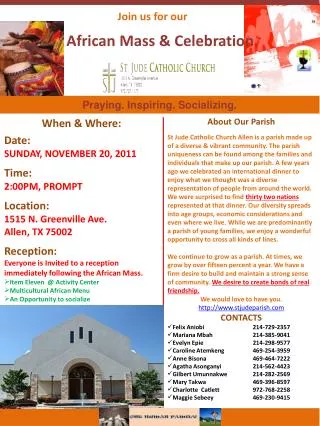 Join us for our African Mass &amp; Celebration