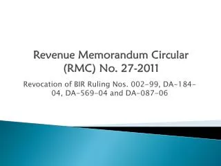 Revenue Memorandum Circular (RMC) No. 27-2011