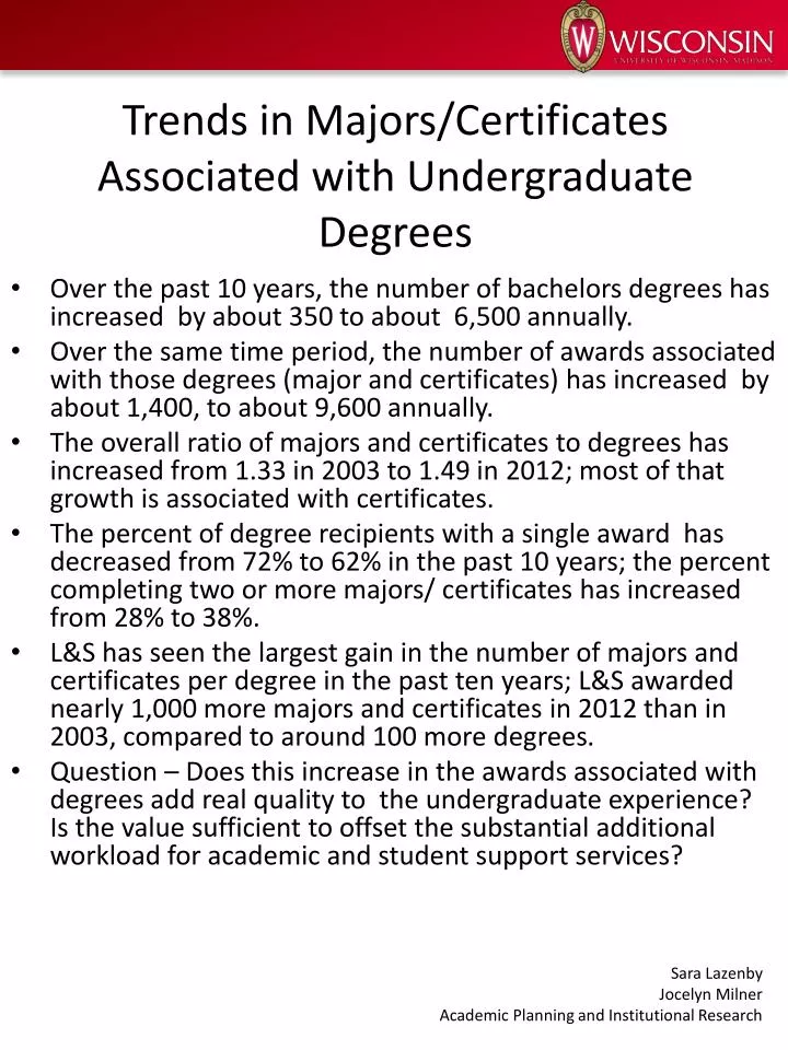 trends in majors certificates associated with undergraduate degrees