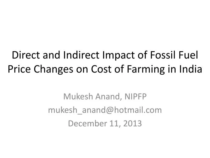 direct and indirect impact of fossil fuel price changes on cost of farming in india