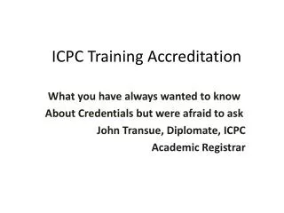 ICPC Training Accreditation