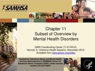 Chapter 11 Subset of Overview by Mental Health Disorders