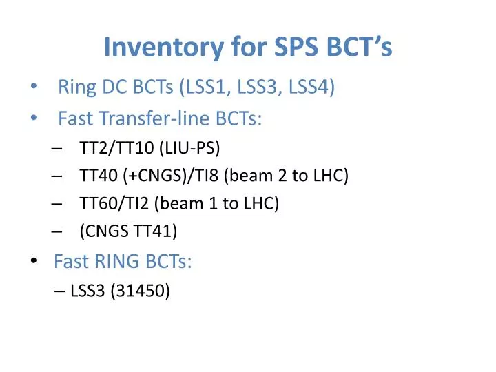 inventory for sps bct s
