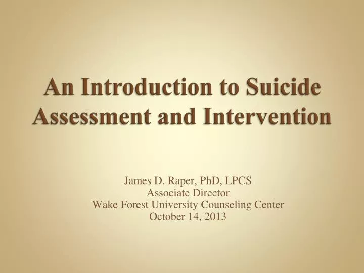 an introduction to suicide assessment and intervention