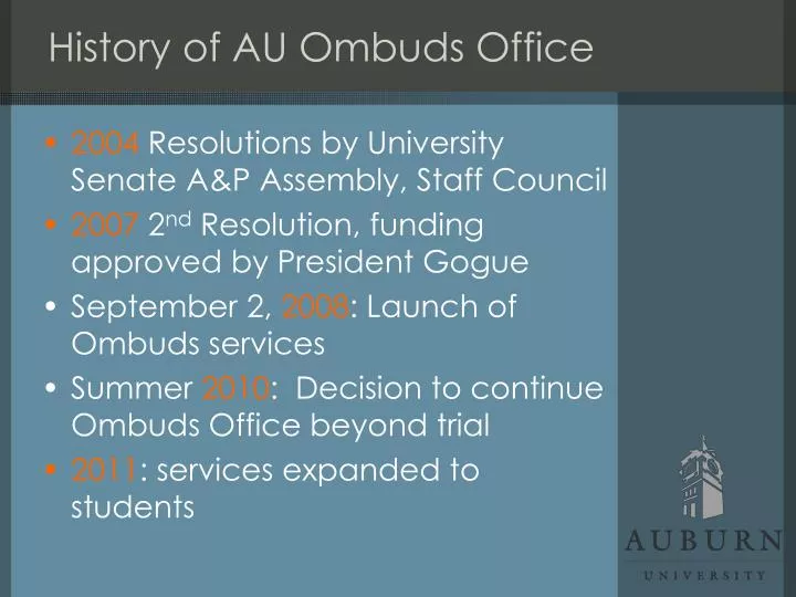 history of au ombuds office