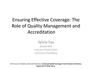 Ensuring Effective Coverage: The Role of Quality Management and Accreditation
