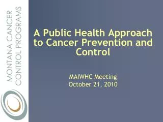 A Public Health Approach to Cancer Prevention and Control MAIWHC Meeting October 21, 2010