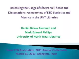 Texas ETD Association 2011 Annual Conference March 31, 2011, Arlington, Texas