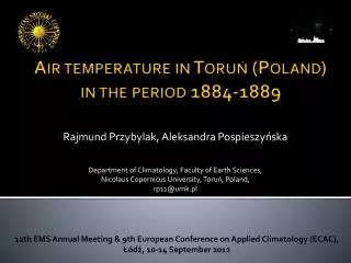 Air temperature in Toru? (Poland) in the period 188 4 -1889
