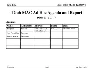 TGah MAC Ad Hoc Agenda and Report