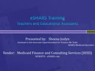eSHARS Training Teachers and Educational Assistants