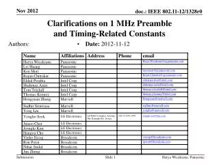 Clarifications on 1 MHz Preamble and Timing-Related Constants