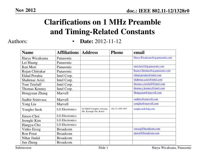 clarifications on 1 mhz preamble and timing related constants