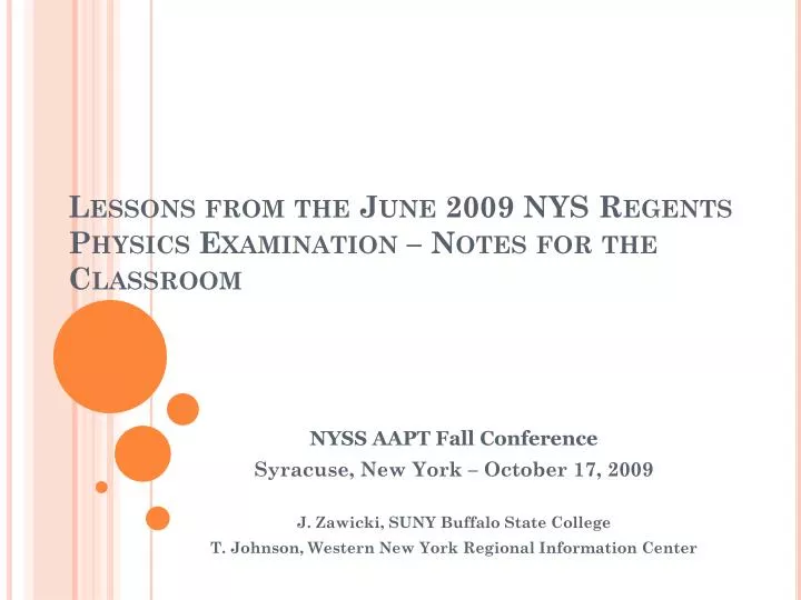lessons from the june 2009 nys regents physics examination notes for the classroom