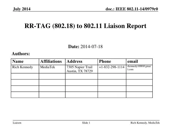 rr tag 802 18 to 802 11 liaison report