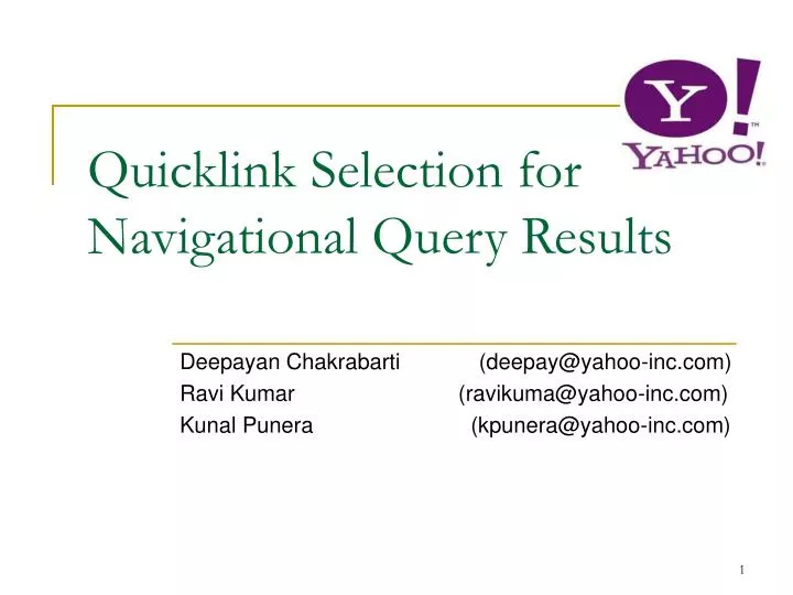 quicklink selection for navigational query results