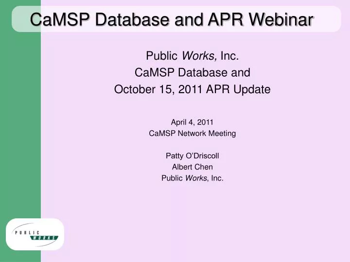 camsp database and apr webinar