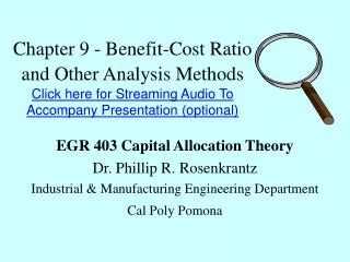 EGR 403 Capital Allocation Theory Dr. Phillip R. Rosenkrantz