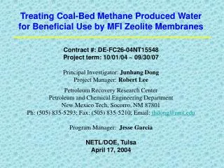 Treating Coal-Bed Methane Produced Water for Beneficial Use by MFI Zeolite Membranes