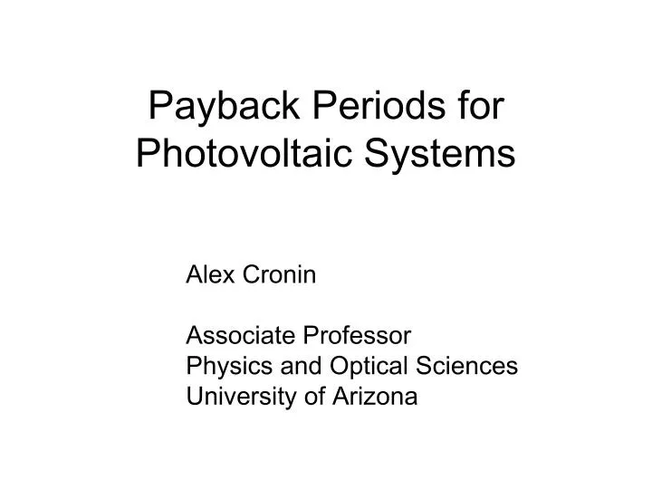 payback periods for photovoltaic systems