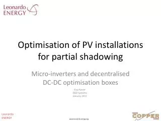 Optimisation of PV installations for partial shadowing