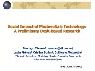 Social Impact of Photovoltaic Technology: A Preliminary Desk-Based Research