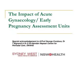 The Impact of Acute Gynaecology/ Early Pregnancy Assessment Units