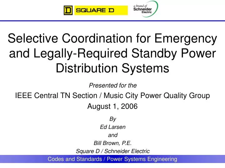 selective coordination for emergency and legally required standby power distribution systems